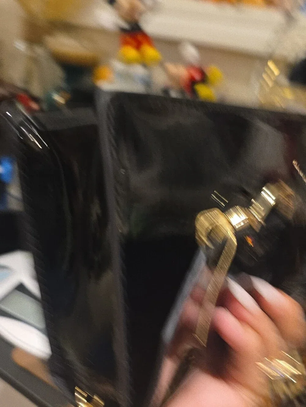 Jimmy Choo Black Patent Leather Crossbody with Gold Ring Tassel